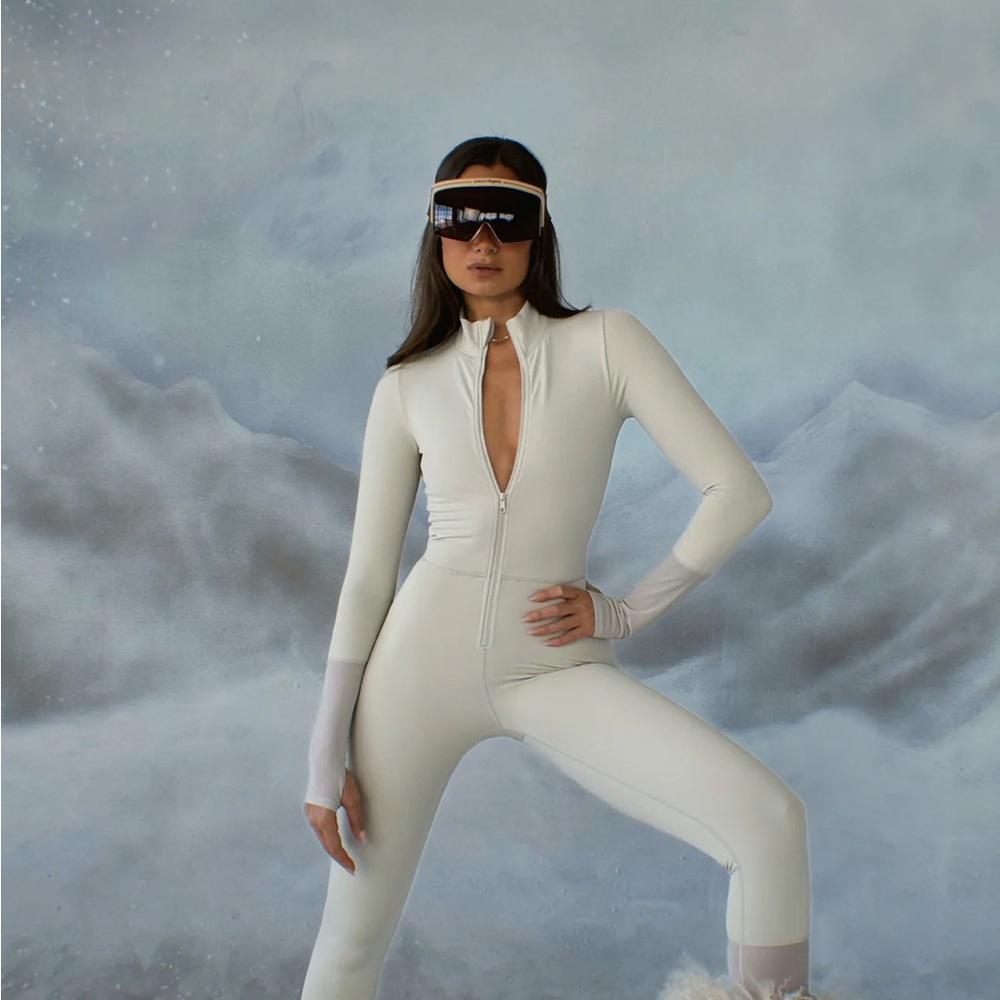 WeWoreWhat White Long Sleeve Mesh Back Jumpsuit NWT